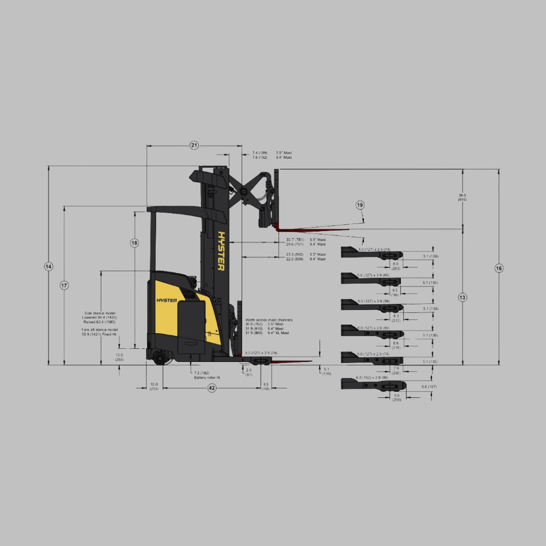 Montacargas Eléctrico HYSTER Hombre Parado Tipo Reach
