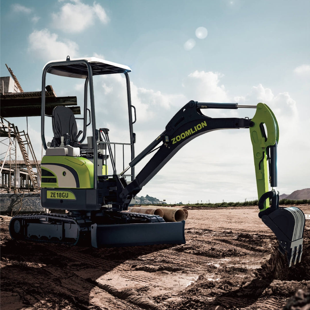 Miniexcavadora ZOOMLION ZE18GU (Canopy / Cab) Diésel Con Orugas De Caucho, Tipo Giro Cero